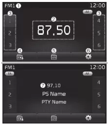 Fiat Panda. Display-Bedienelemente im Radiomodus