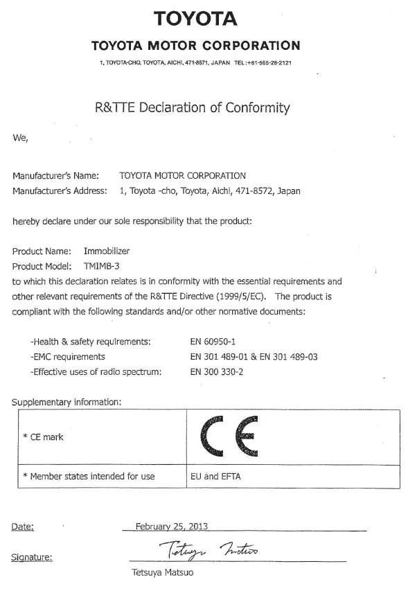 Lexus IS 300h. Zertifizierungen für die Wegfahrsperre