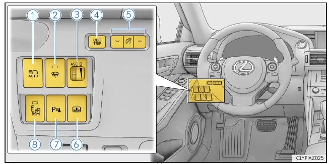Lexus IS 300h. Schalter (Fahrzeuge mit Linkslenkung)