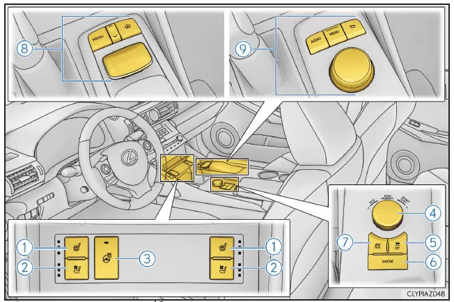 Lexus IS 300h. Schalter (Fahrzeuge mit Linkslenkung)