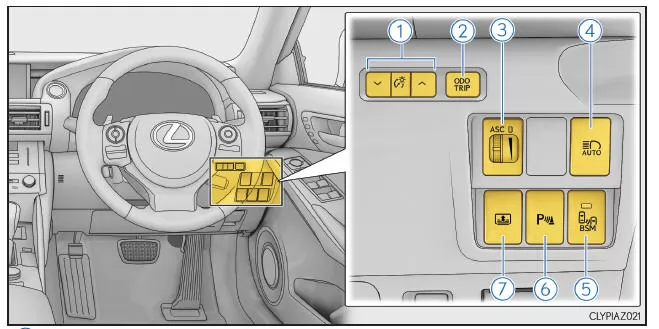 Lexus IS 300h. Schalter (Fahrzeuge mit Rechtslenkung)