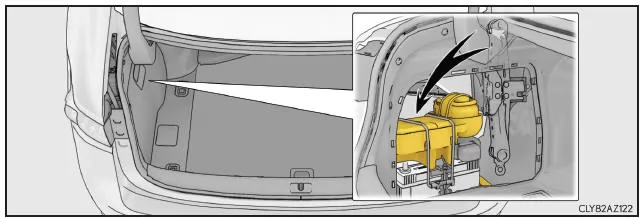 Lexus IS 300h. Lage des Notfall-Reparatur-Kits für Reifen