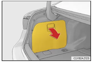 Lexus IS 300h. Herausnehmen des Notfall-Reparatur-Kits für Reifen