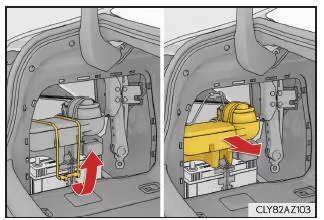 Lexus IS 300h. Herausnehmen des Notfall-Reparatur-Kits für Reifen